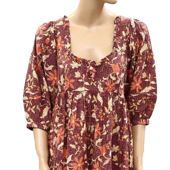 Free People Lola Floral Mini Dress Printed Balloon Sleeve Cutout Cotton S 286397 - Picture 6 of 9